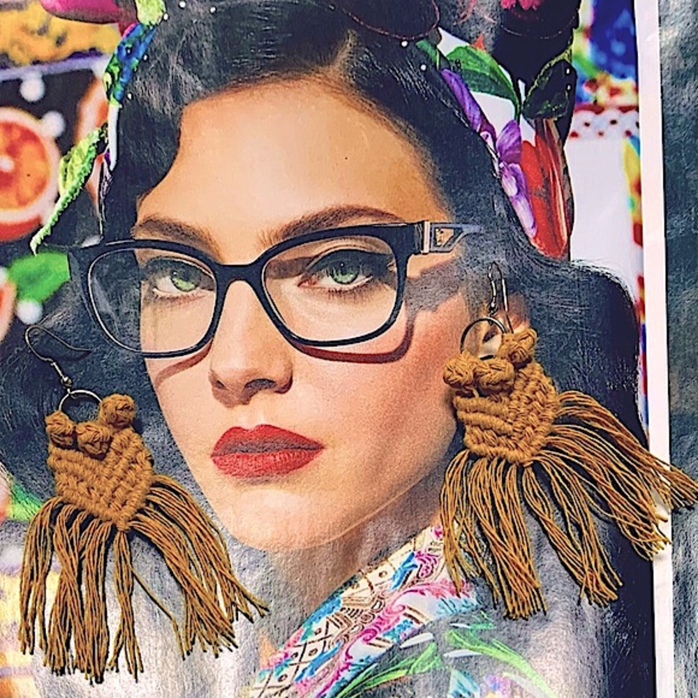 🆕CuteBoho Fall Mustard Color Soft Macrame Earring